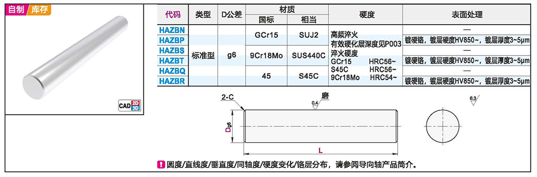 导向轴 直杆型 标准型 g6材质图