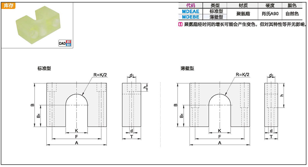 聚氨酯减震块 滚珠丝杆用挡块 标准型/薄壁型材质图