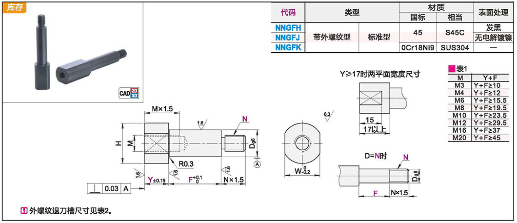 悬壁销 内螺纹安装型 带外螺纹型 标准型材质图