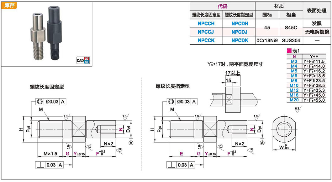 悬壁销 引导式外螺纹安装型 带内螺纹型 标准型材质图