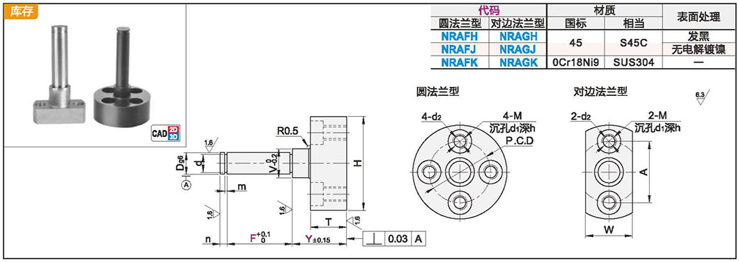 悬壁销 法兰型 带挡圈槽型材质图